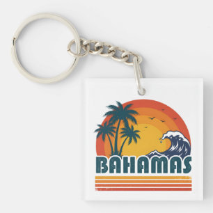 Retro Bahamas Beach Summer Sunset 70s Palm Tree Key Ring