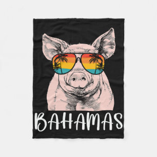 Retro Bahamas Pig Bahamas Souvenir Family Vacation Fleece Blanket