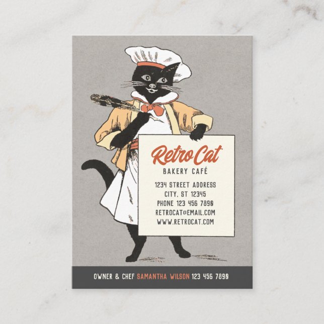 Retro Bakery Cafe Restaurant Cat Chef CC1221 Business Card (Front)