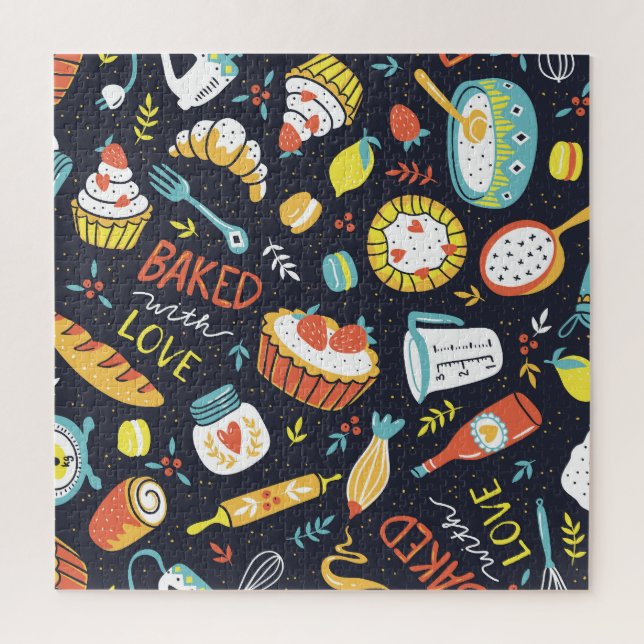 Retro bakery, dots, floral elements. jigsaw puzzle (Vertical)