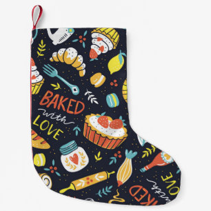 Retro bakery, dots, floral elements. small christmas stocking