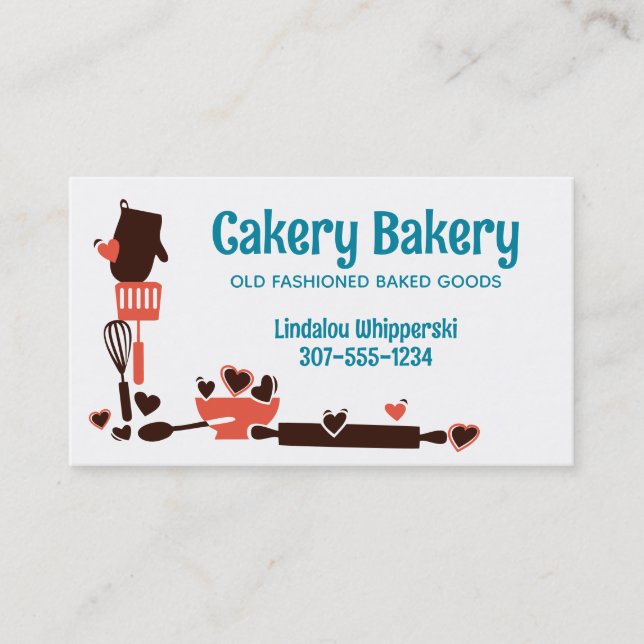 Retro baking utensils bakery cakes cookies business card (Front)