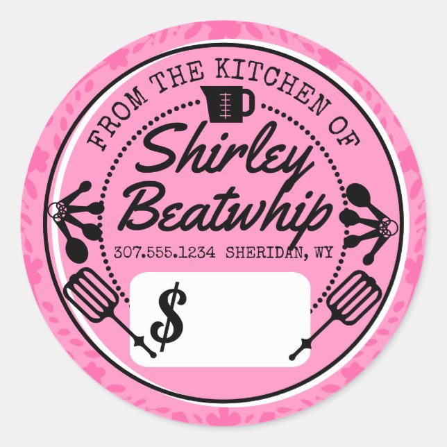 Retro baking utensils bakery personalised price classic round sticker (Front)