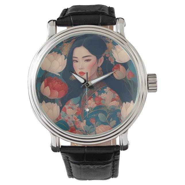 Retro Bali Clock - Timeless Elegance Balinese Girl Watch (Front)