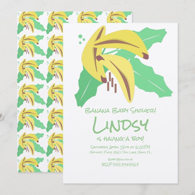 Retro Banana Purple Baby Shower Kraft Invitation (Front/Back)