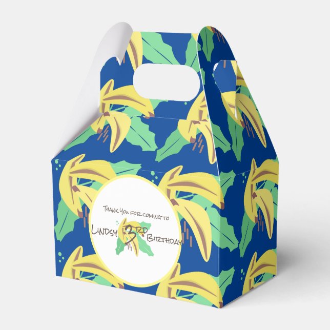 Retro Banana Yellow Turning Three Birthday Favour Box (Front Side)