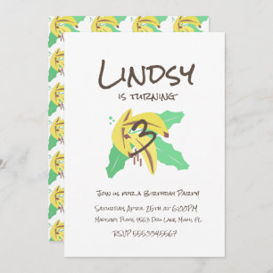 Retro Banana Yellow Turning Three Birthday Invitation