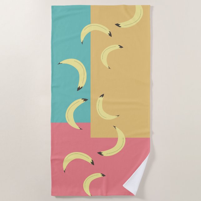 Retro Bananas Colourful Shapes Beach Towel (Front)