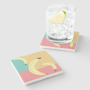 Retro Bananas Colourful Shapes Stone Coaster