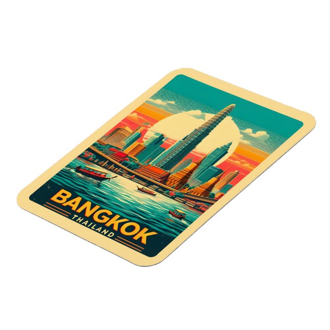 Retro Bangkok city skyline - Thailand travel gifts Magnet (Left Side)