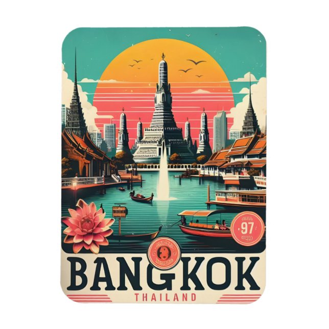Retro Bangkok city skyline - Thailand travel gifts Magnet (Vertical)