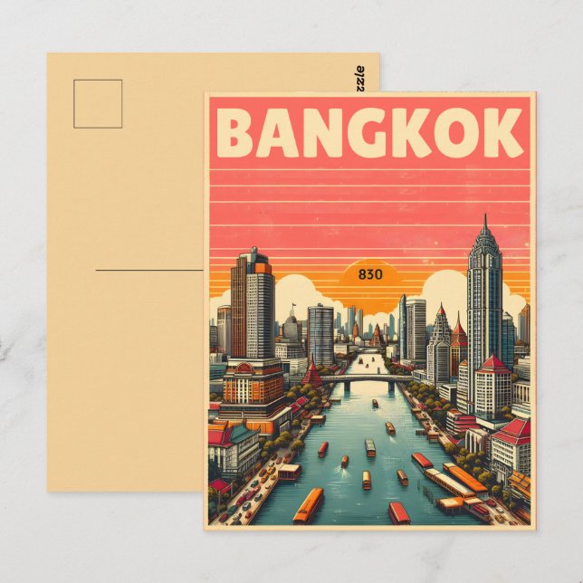 Retro Bangkok city skyline - Thailand travel gifts Postcard (Front/Back)