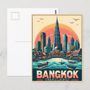 Retro Bangkok city skyline - Thailand travel gifts Postcard