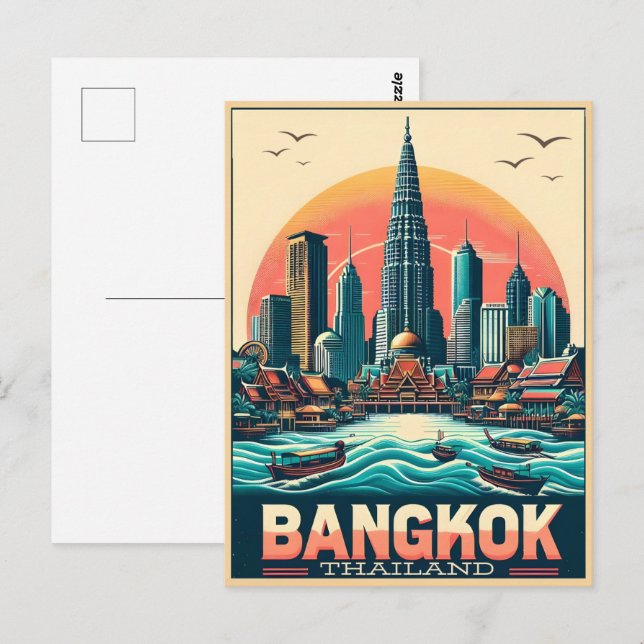 Retro Bangkok city skyline - Thailand travel gifts Postcard (Front/Back)