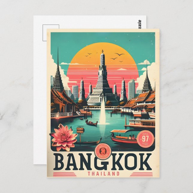 Retro Bangkok city skyline - Thailand travel gifts Postcard (Front/Back)