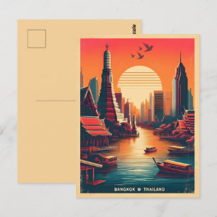 Retro Bangkok city skyline - Thailand travel gifts Postcard