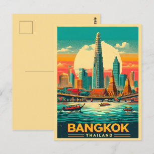 Retro Bangkok city skyline - Thailand travel gifts Postcard