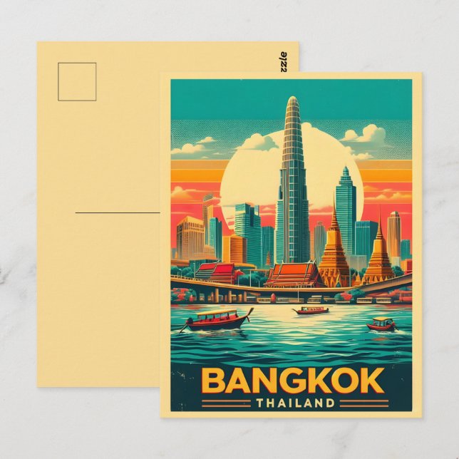 Retro Bangkok city skyline - Thailand travel gifts Postcard (Front/Back)