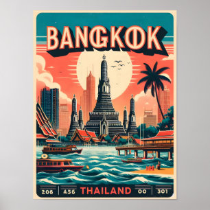 Retro Bangkok city skyline - Thailand travel gifts Poster