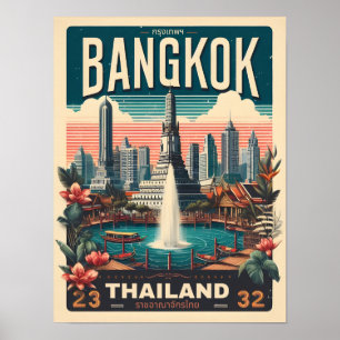 Retro Bangkok city skyline - Thailand travel gifts Poster