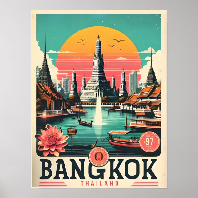 Retro Bangkok city skyline - Thailand travel gifts Poster (Front)