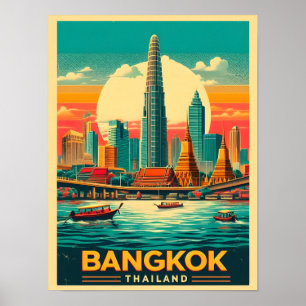 Retro Bangkok city skyline - Thailand travel gifts Poster
