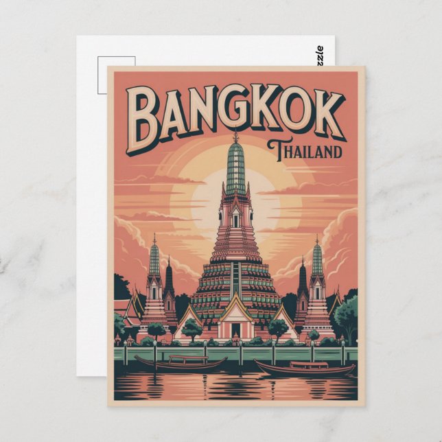Retro Bangkok city  Wat Aru Thailand travel gifts Postcard (Front/Back)
