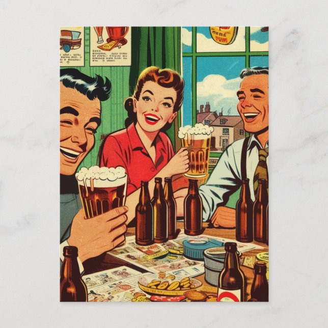 Retro Bar Beer Comics Postcard (Front)