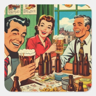 Retro Bar Beer Comics Square Sticker