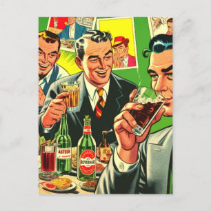 Retro Bar Drinks Comics Illustration Postcard