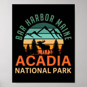 Retro Bar Harbour Maine Acadia National Park Moose Poster