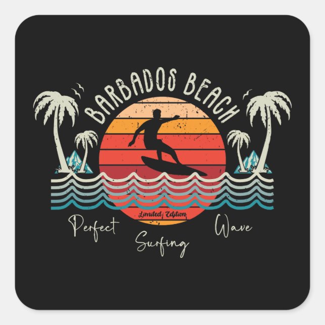 Retro Barbados Beach Square Sticker (Front)