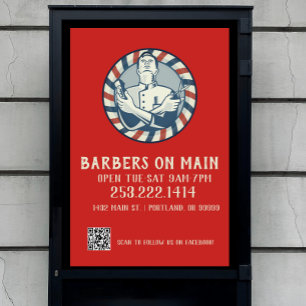 Retro Barber Badge & QR Code Poster