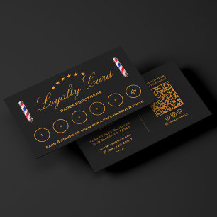 Retro Barber Pole Black Orange Barbershop Punch Business Card