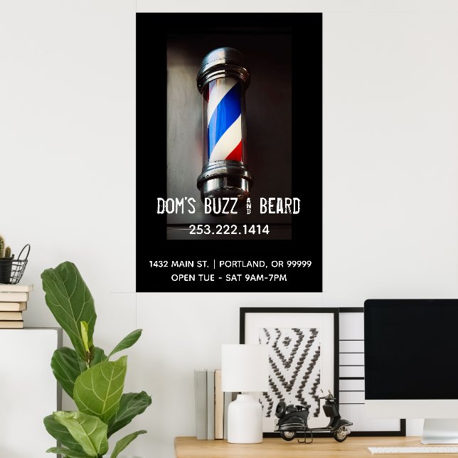 Retro Barber Pole Business Poster Sign (Home Office)
