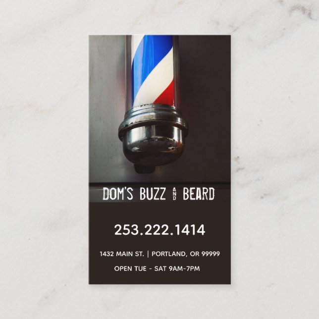 Retro Barber Pole Dark Grey  Business Card (Front)