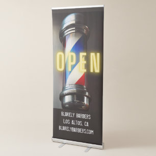 Retro Barber Pole Neon Open Retractable Banner