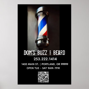Retro Barber Pole & QR Code Business  Poster