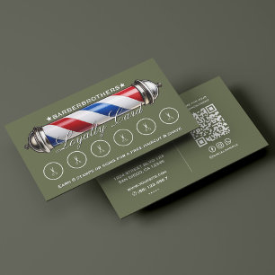 Retro Barber Pole Sage Green Loyalty Business Card