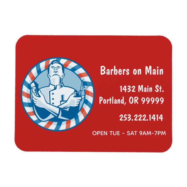 Retro Barbershop Badge Customisable Magnet (Horizontal)