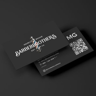 Retro Barbershop Classic Barber Pole Black Business Card