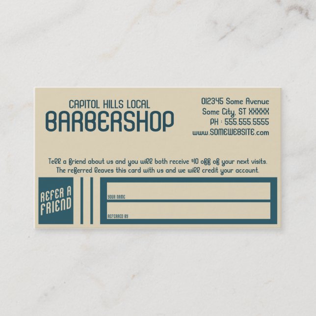 retro barbershop referral program card (Front)
