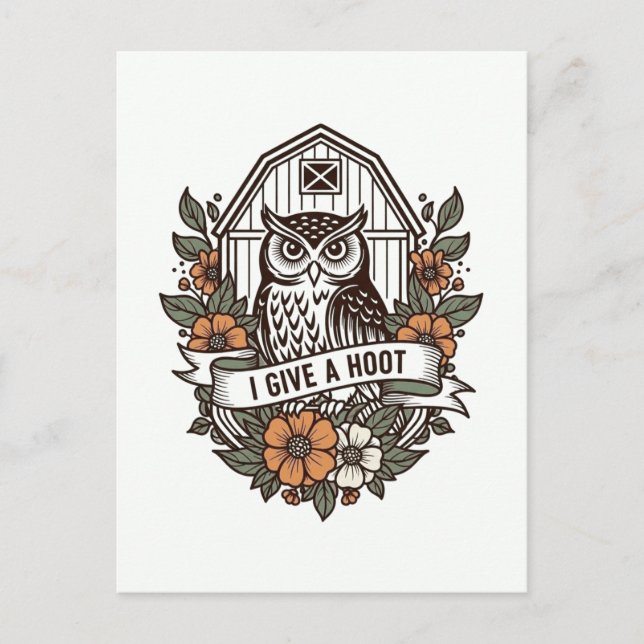 Retro barn owl 'I give a hoot' design Postcard (Front)