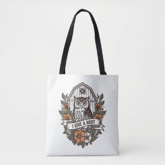Retro barn owl 'I give a hoot' design Tote Bag