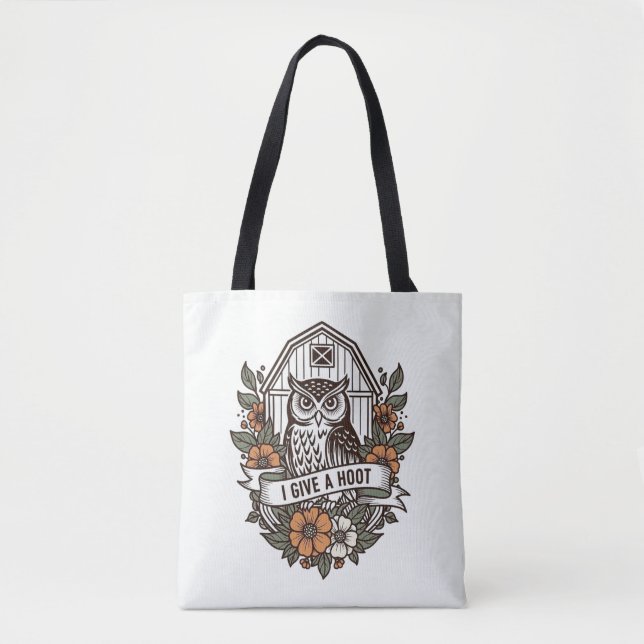 Retro barn owl 'I give a hoot' design Tote Bag (Front)