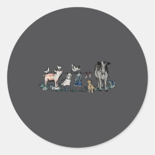 Retro Barnyard Animals Meme Farm Animals Hanging C Classic Round Sticker