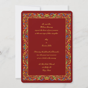 Retro Baroque Rococo 1685 Color Foliage Wedding Invitation