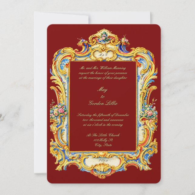 Retro Baroque Rococo Louis XV Colourful Wedding Invitation (Front)