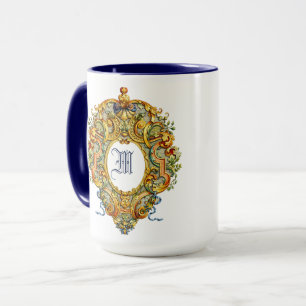 Retro Baroque Rococo Oval Cartouche 1700s Monogram Mug