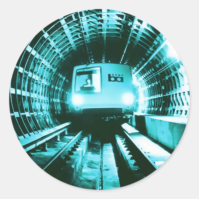Retro Bart Train in the Transbay tunnel Classic Round Sticker (Front)